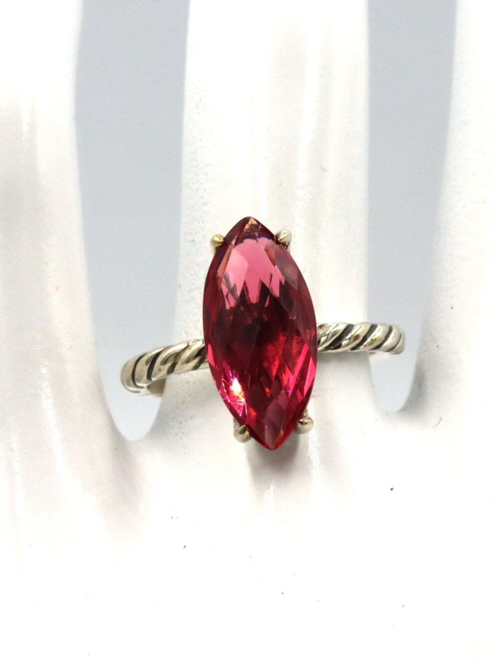 David Yurman red stone marquise shaped ring